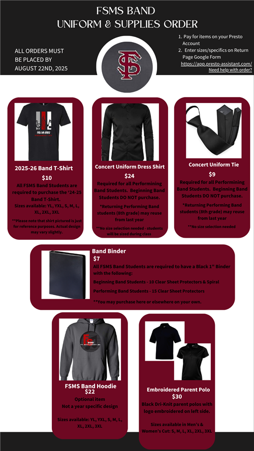 FSMS Band Uniform and Supply Order Flyer